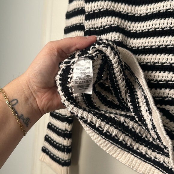 Loft Cable Open Knit Black and White Stripe Casual Sweater Size XS - Picture 5 of 7
